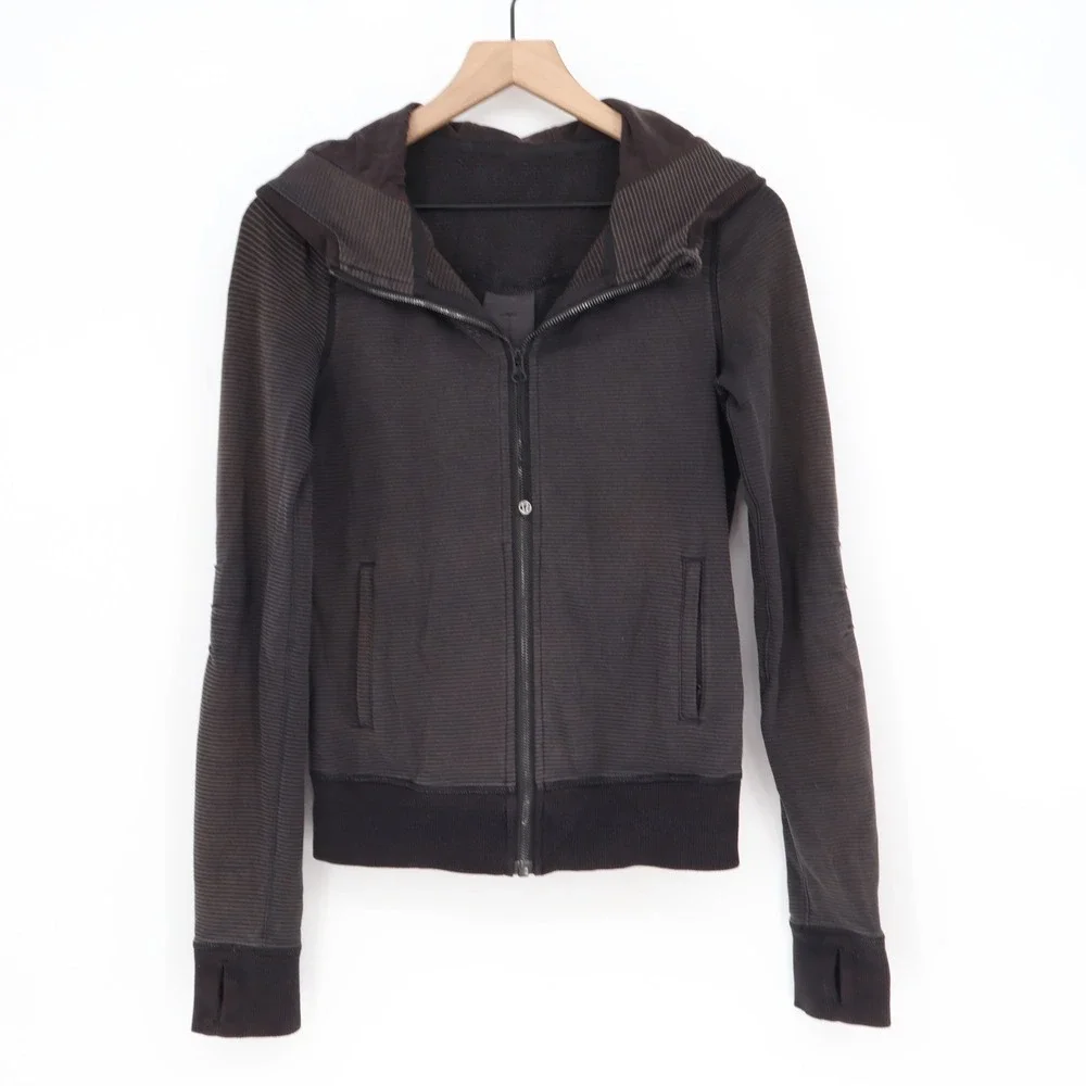 Lululemon Hoodie Womens S Scuba Full Zip Gray Black Micro Stripe Active